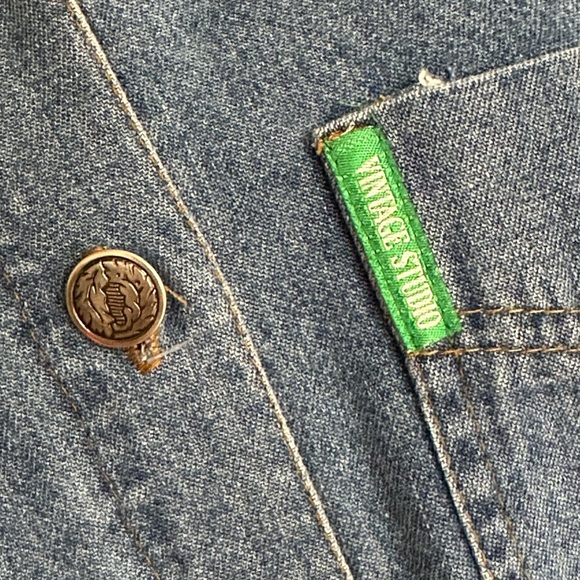 VINTAGE STUDIO 80s Denim MIDI Chore Dress Western Casual Prairie Pockets Size 8 - Picture 13 of 15